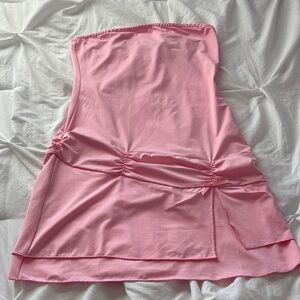 Amazon Strapless Ruched Mini Dress in Light Pink